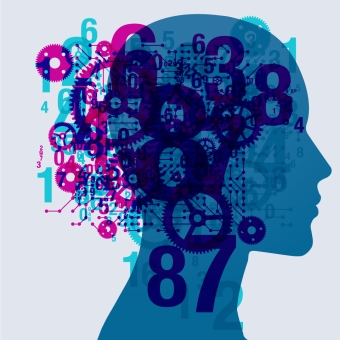Grafische Darstellung einer Person mit Zahlen im Gehirn